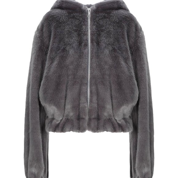 HELMUT LANG MINK GREY FAUX FUR HOODED BOMBER  S - Picture 3 of 10